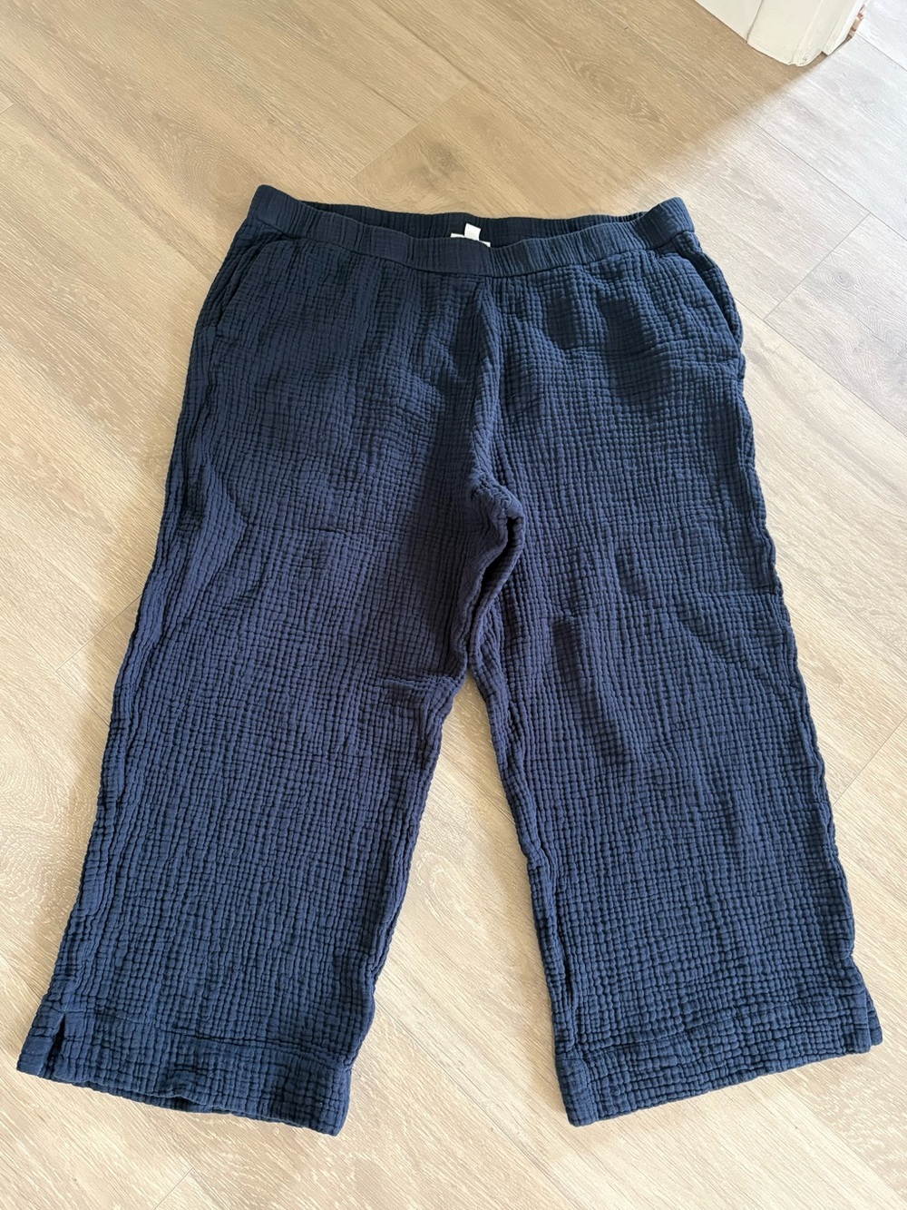 J. Jill Navy Cropped Crinkle Gauze Pull-On Pants Elastic Waist | XL